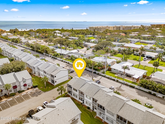 aerial view featuring a water view and a residential view