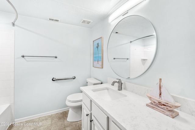 full bathroom with shower / tub combination, vanity, and toilet