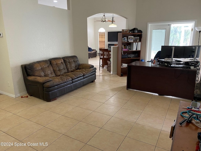 office area with light tile patterned floors