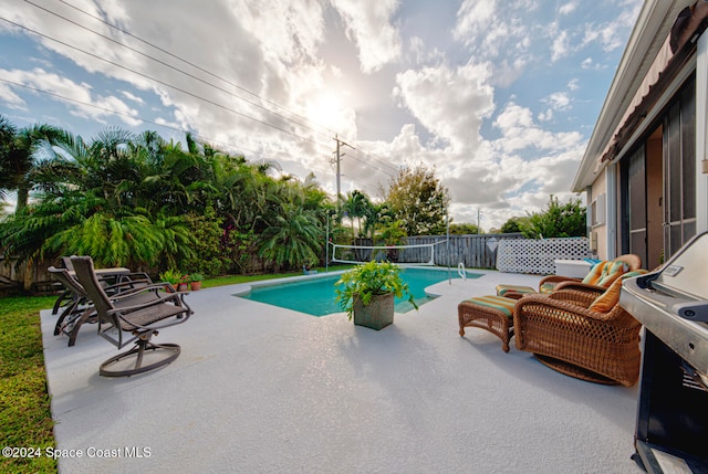 view of swimming pool with a patio and area for grilling