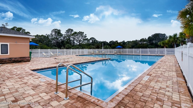 view of swimming pool featuring a patio area