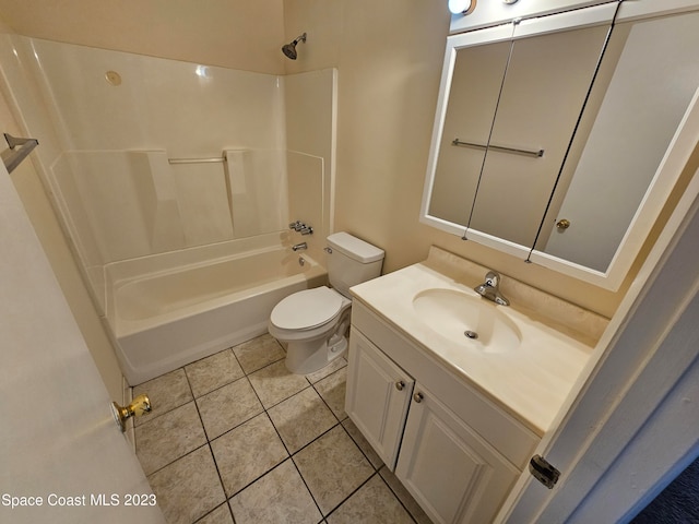 full bathroom featuring tile patterned flooring, vanity, shower / bath combination, and toilet