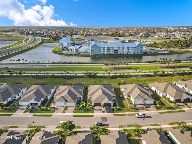 aerial view with a water view