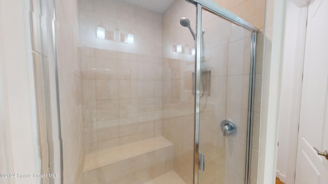 bathroom featuring a shower with door