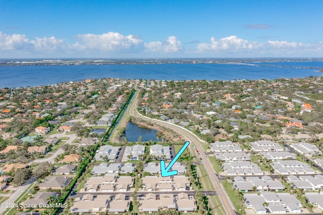 aerial view featuring a water view