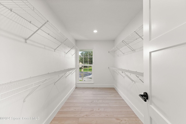 spacious closet with light hardwood / wood-style flooring