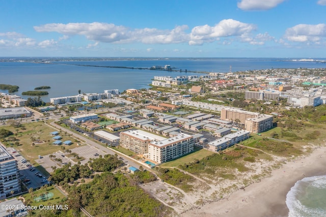 aerial view featuring a view of city and a water view