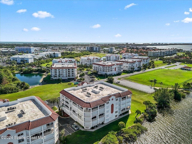 aerial view with a water view