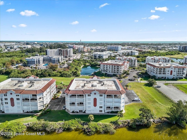 aerial view with a water view