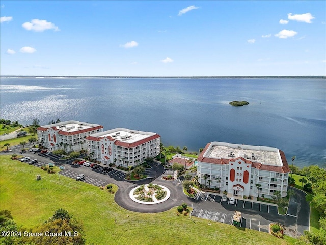 aerial view featuring a water view