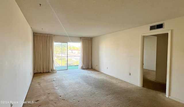 spare room with a textured ceiling and light colored carpet