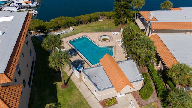 aerial view with a water view