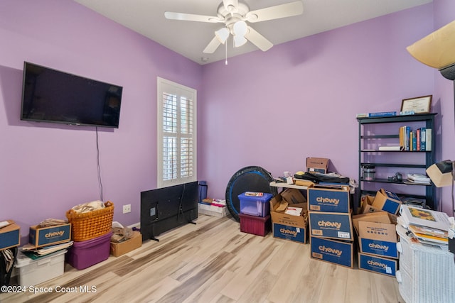 office with ceiling fan and wood-type flooring