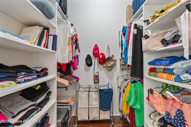 spacious closet with dark wood-type flooring