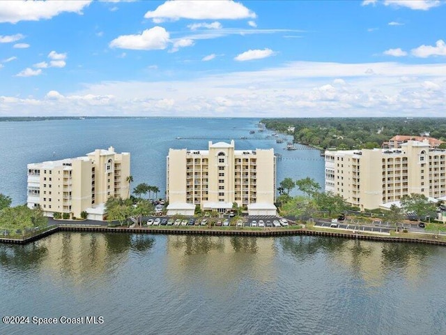 aerial view featuring a water view