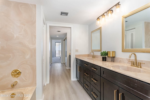 bathroom featuring wood-type flooring and vanity