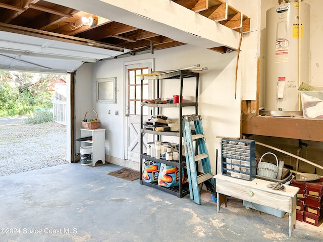 garage with electric water heater