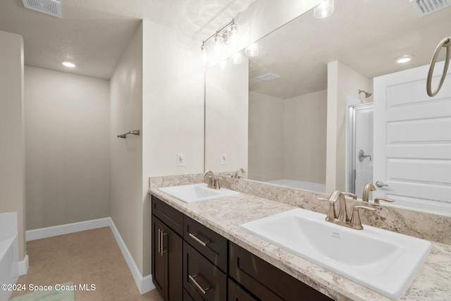 bathroom with vanity and walk in shower