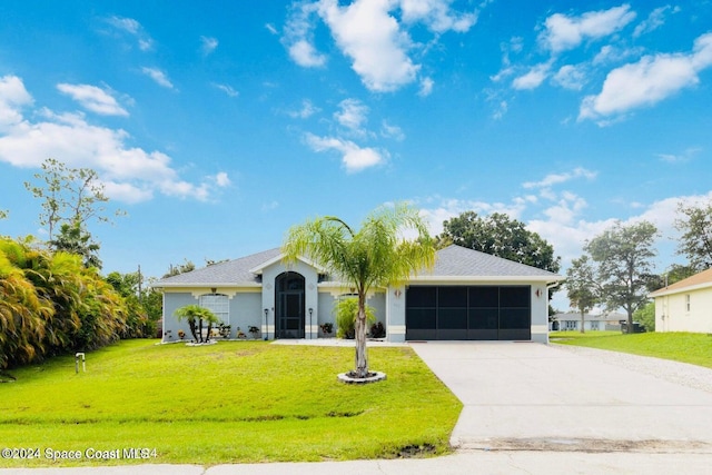 458 Barcelona Rd SE, Palm Bay, FL 32909 - ranch-style house with an attached garage, driveway, a front yard, and stucco siding