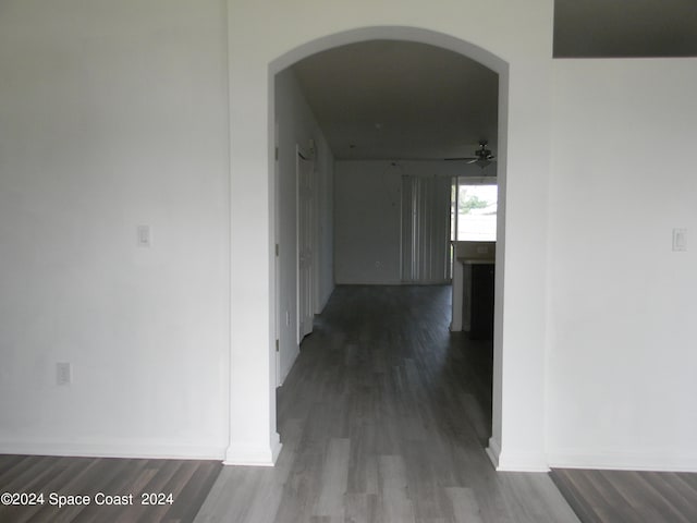 hallway with hardwood / wood-style floors