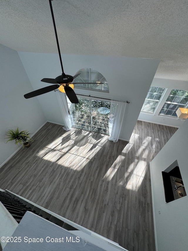 details featuring a textured ceiling and wood finished floors