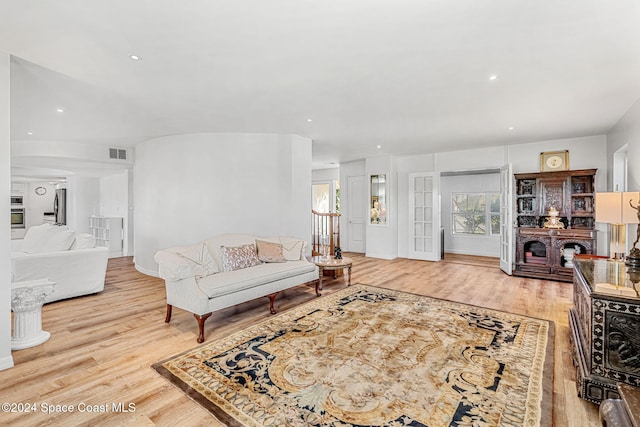 living room featuring light wood-type flooring