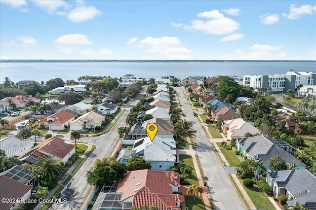 aerial view featuring a water view