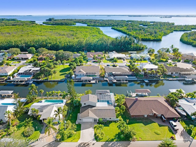 aerial view with a water view