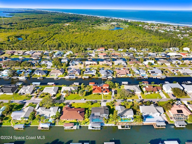 bird's eye view featuring a water view