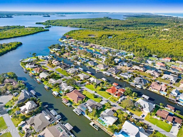 aerial view featuring a water view