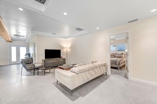 living room featuring french doors