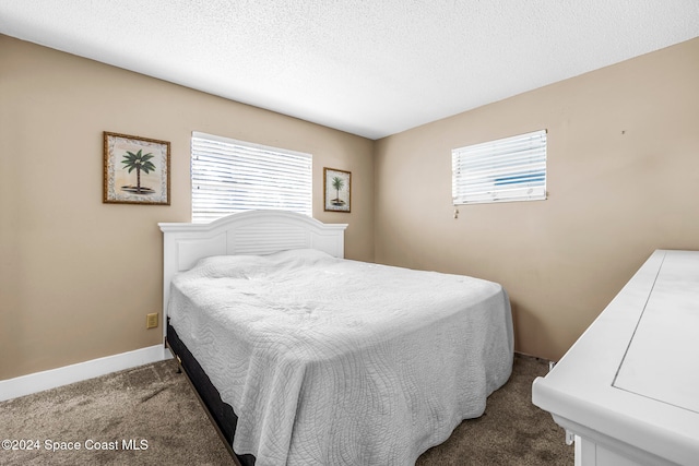 bedroom featuring carpet flooring and a textured ceiling