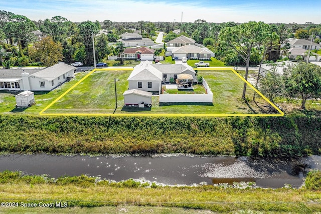 bird's eye view featuring a water view