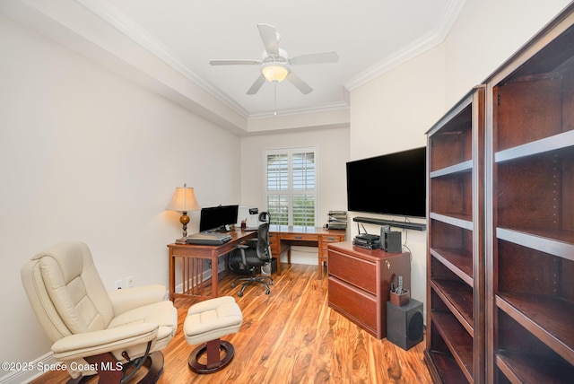 2022 Julep Dr Unit 202, Cocoa Beach, FL 32931 - office area with light wood-type flooring, crown molding, and ceiling fan