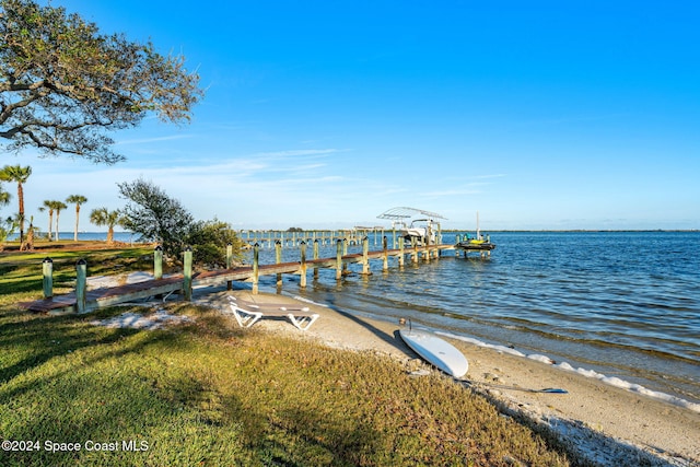 view of dock with a water view