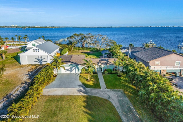 aerial view with a water view