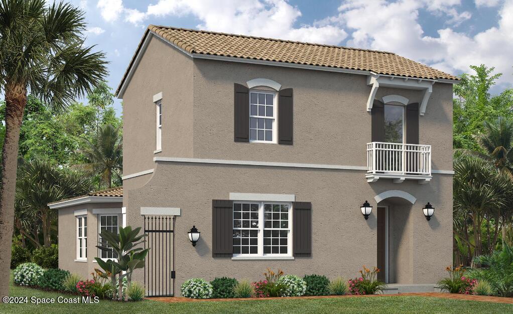 7780 Allure Dr, Melbourne, FL 32940 - mediterranean / spanish home with a balcony, stucco siding, and a tile roof