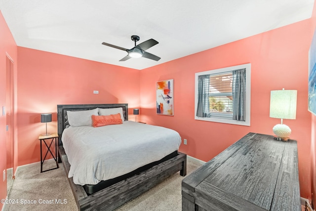 bedroom featuring carpet and ceiling fan