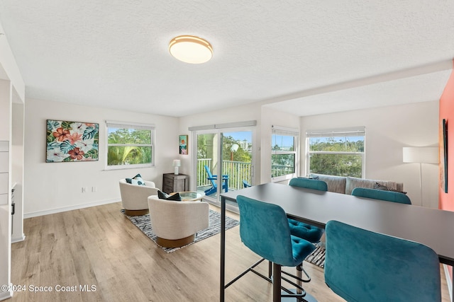 office area featuring a textured ceiling, light hardwood / wood-style flooring, and a wealth of natural light