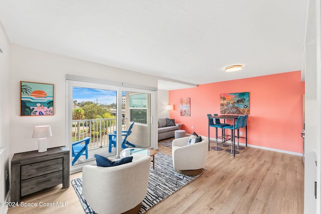 living room with light wood-type flooring