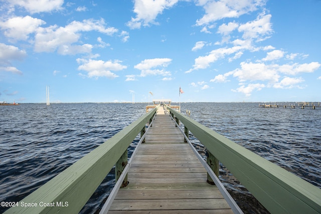 view of dock featuring a water view