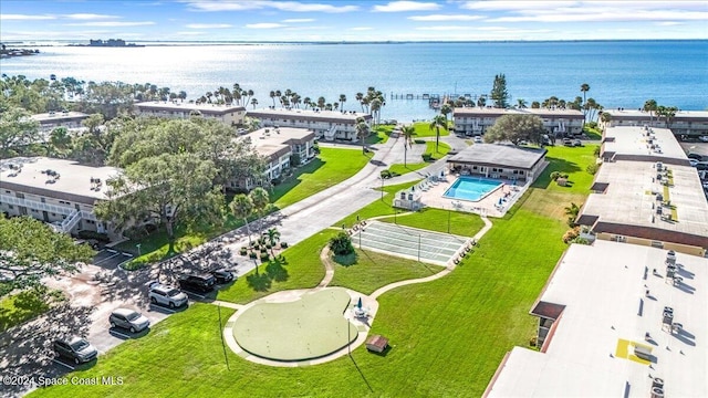 aerial view with a water view