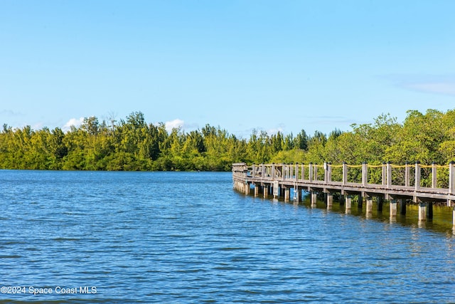 view of dock with a water view