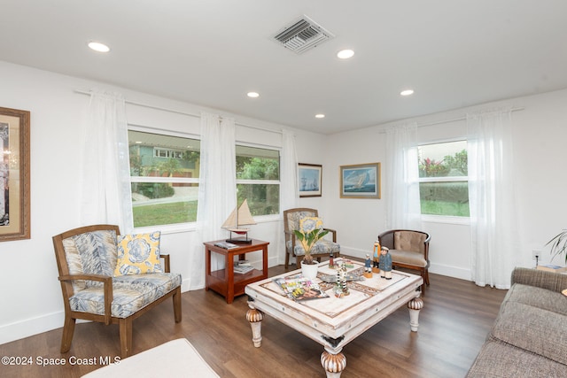 living room featuring dark hardwood / wood-style floors