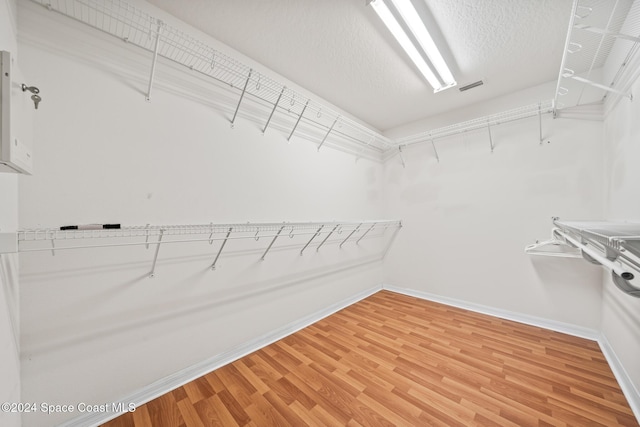 walk in closet with hardwood / wood-style floors