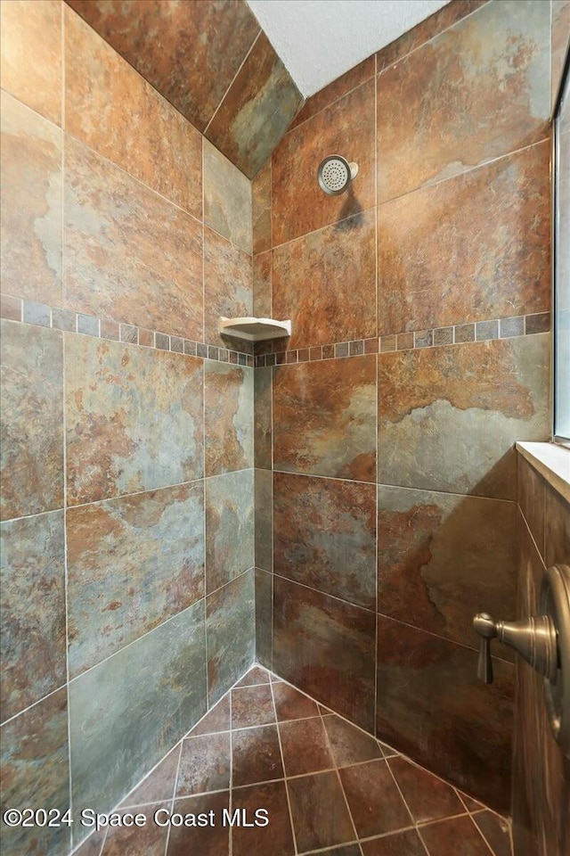 bathroom featuring a tile shower and tile patterned floors