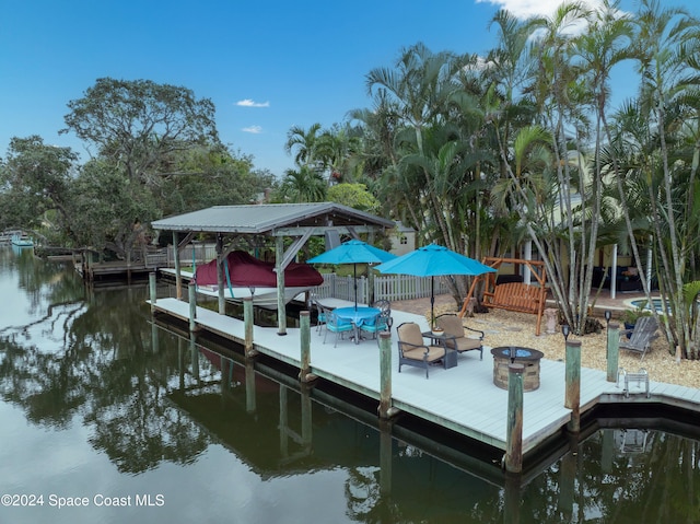 view of dock featuring a water view