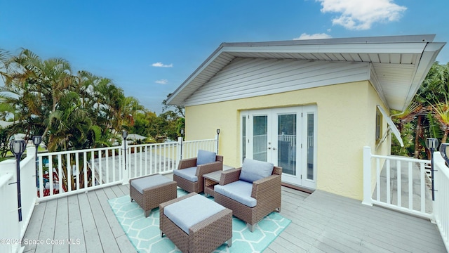 491 Indian Creek Dr, Cocoa Beach, FL 32931 - wooden terrace with french doors