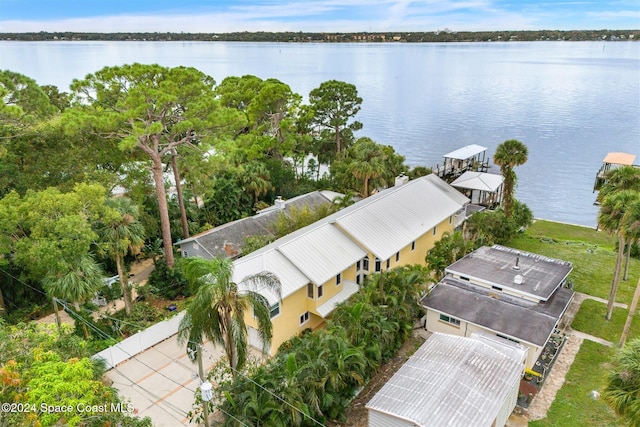 aerial view with a water view