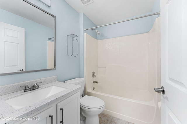 full bathroom with bathtub / shower combination, toilet, and vanity